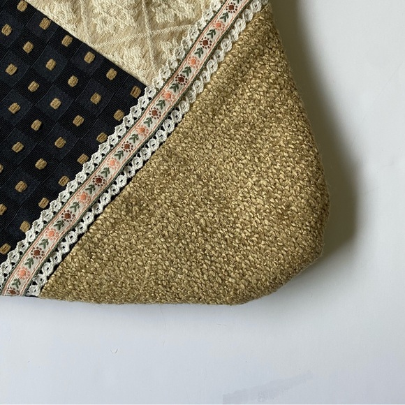 Crossbody Bag Hand made NWT Lace Fabric Ribbon 9” X 8.5” Cord Strap Beige Black - Picture 14 of 16